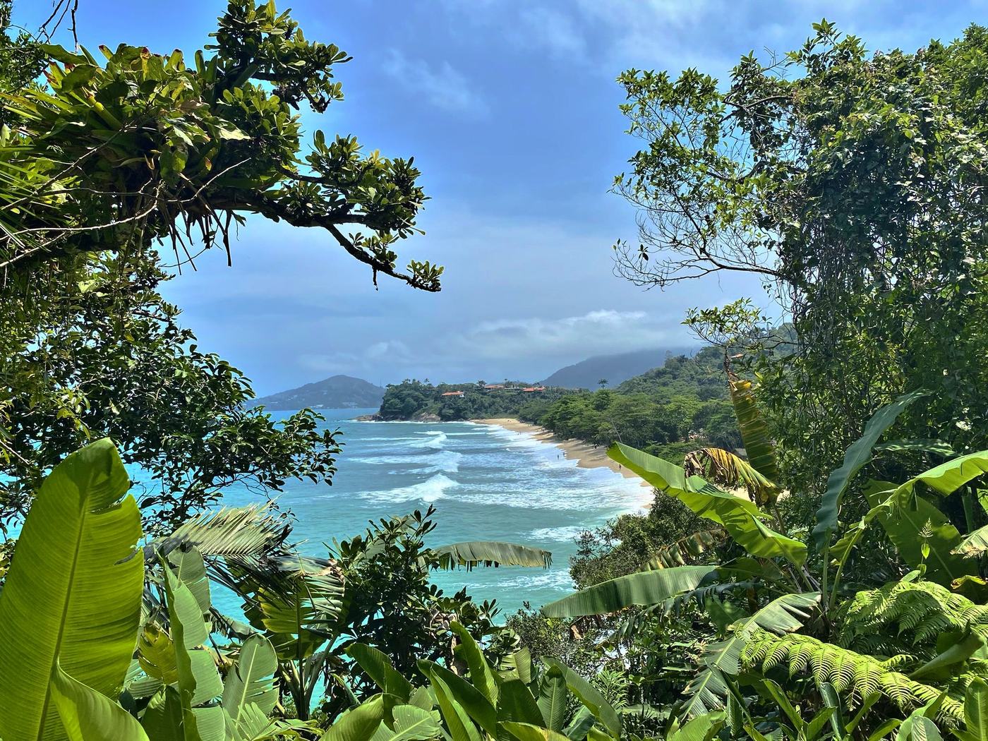 Enseada de Ubatuba vista do costão, com a Serra do Mar ao fundo